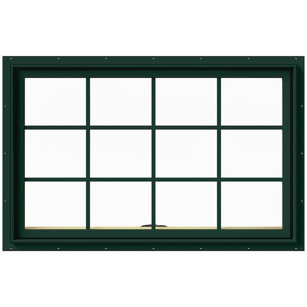 JELD-WEN 48 in. x 30 in. W-2500 Series Green Painted Clad Wood Awning Window w/ Natural Interior and Screen