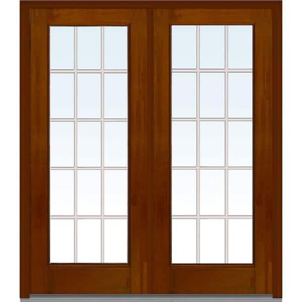 MMI Door 64 in. x 80 in. Tan Internal Grilles Left-Hand Inswing Full Lite Clear Stained Fiberglass Mahogany Prehung Front Door