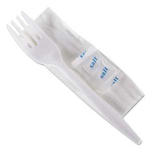 Boardwalk Cutlery Kit Plastic Fork/Spoon/Knife/Salt/Pepper/Napkin White 250 