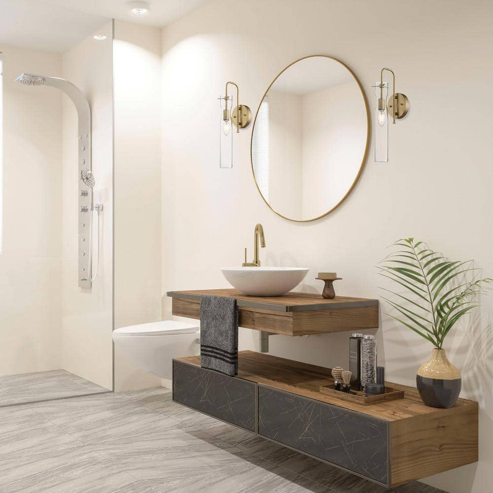 16" Brass Cylinder Dimmable Direct Wired Sconce