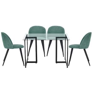 Slip Zomba Green 5-Pcs Dining Set with Glass Top Black Leg Table and Fabric Upholstered Chairs