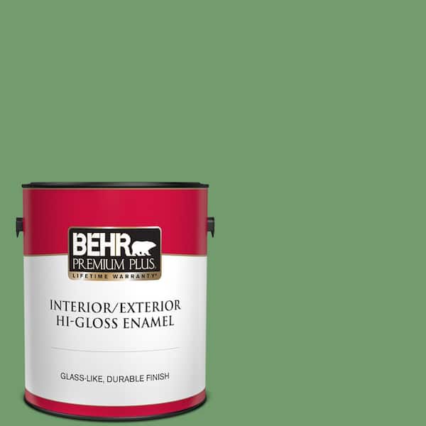 BEHR PREMIUM PLUS 1 gal. #450D-6 Shire Green Hi-Gloss Enamel Interior/Exterior Paint