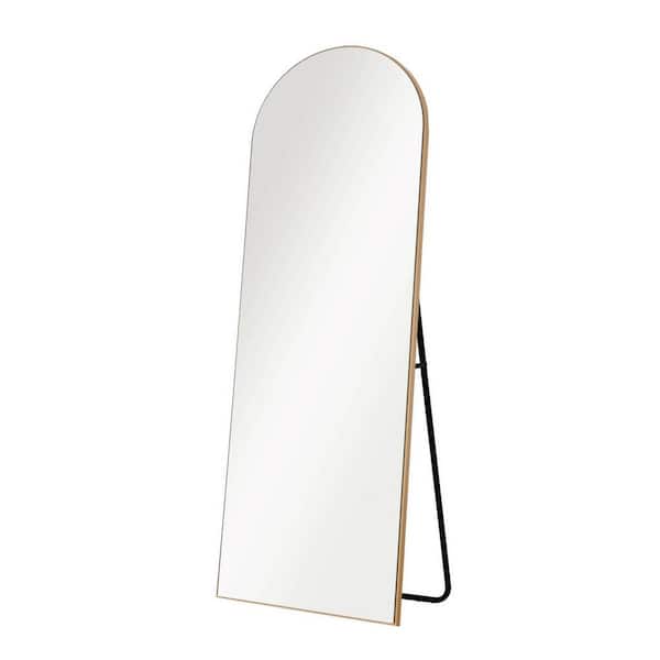 Unbranded 22 in. W x 65 in. H Arched Wood Framed Wall Mount or Floor Standing Modern Decorative Bathroom Vanity Mirror Gold