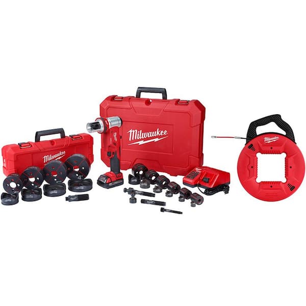 Milwaukee M18 18-Volt Lithium-Ion 1/2 in. to 4 in. Force Logic 6-Ton Cordless Knockout Tool Kit with Die Set & Fish Tape