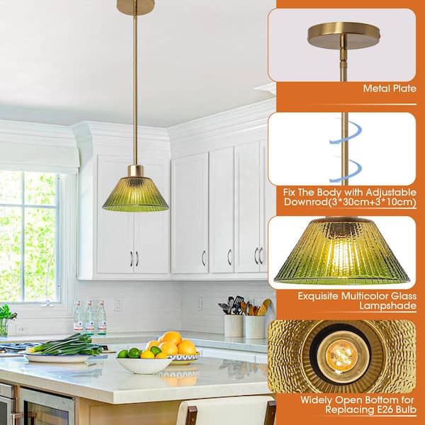Parrot Uncle 7.5 in. 1-Light Gold Pendant Light with Green