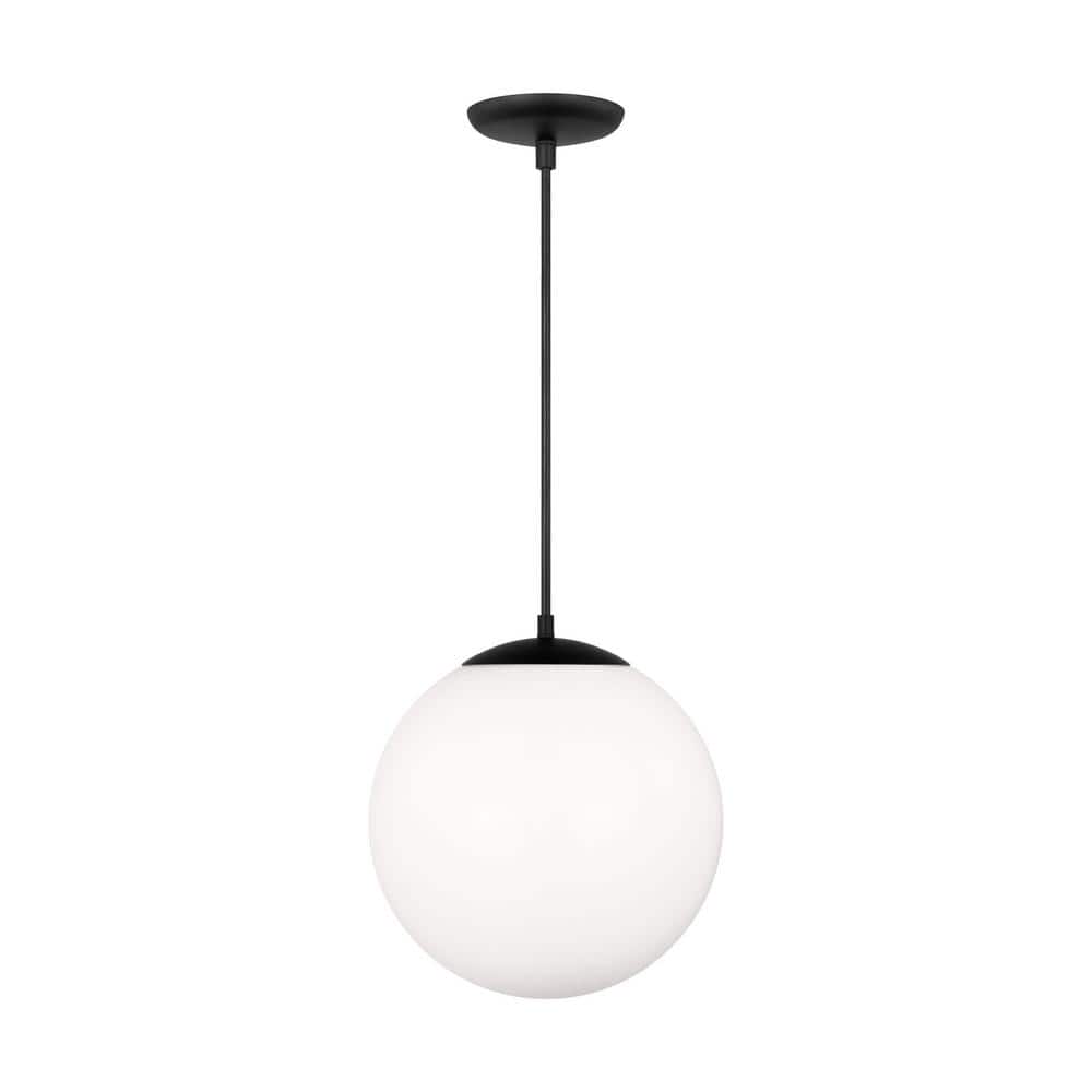 Leo Hanging Globe 14 in. 1-Light Midnight Black Pendant Light with Smooth White Glass Shade and LED Light Bulb price history on PriceWatchPro