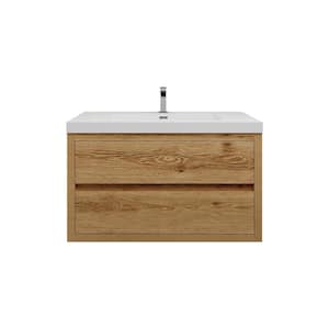 Louis 36 in. W x 20 in. D x 22 in. H Single Sink Floating Bath Vanity in Yellow Wood with White Acrylic Top