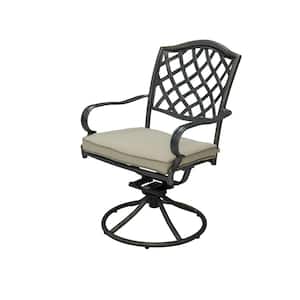 Dark Bronze Frame Aluminum Outdoor Swivel Rocker Dining Chairs with Beige CushionGuard Cushion for Garden (2-Pack)