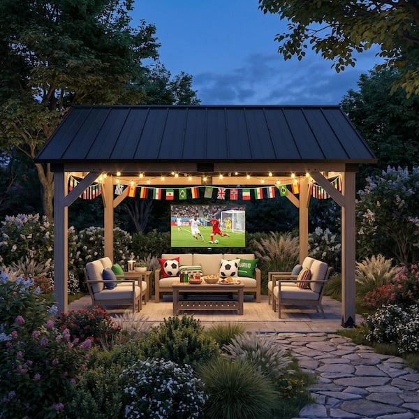Cedarpeak 10 ft. x 12 ft. Outdoor Cedar Wood Frame Hardtop Gazebo with Galvanized Steel Gable Roof and Ceiling Hook
