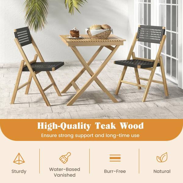 ANGELES HOME Teak Wood Folding Outdoor Dining Chair Set of with