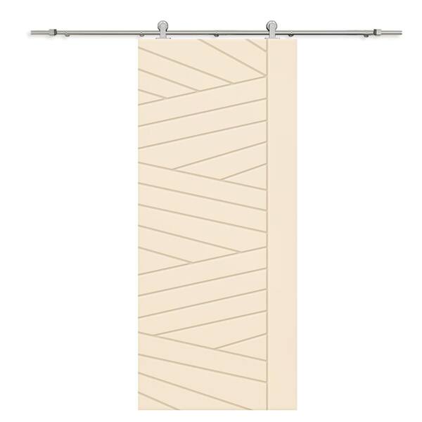 CALHOME 30 in. x 80 in. Beige Stained Composite MDF Paneled Interior Sliding Barn Door with Hardware Kit