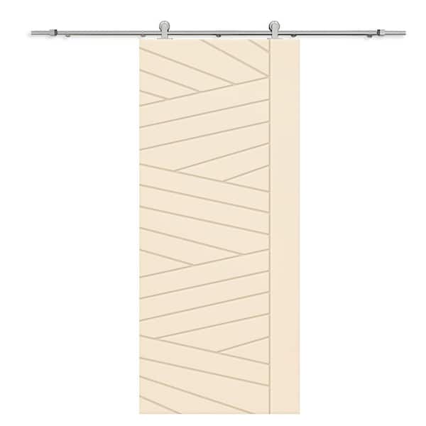 CALHOME 30 in. x 80 in. Beige Stained Composite MDF Paneled Interior Sliding Barn Door with Hardware Kit