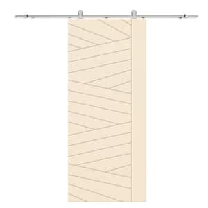 24 in. x 80 in. Beige Stained Composite MDF Paneled Interior Sliding Barn Door with Hardware Kit