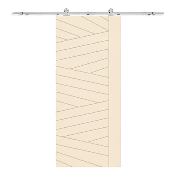 CALHOME 42 in. x 96 in. Beige Painted Composite MDF Paneled Interior Sliding Barn Door with Hardware Kit