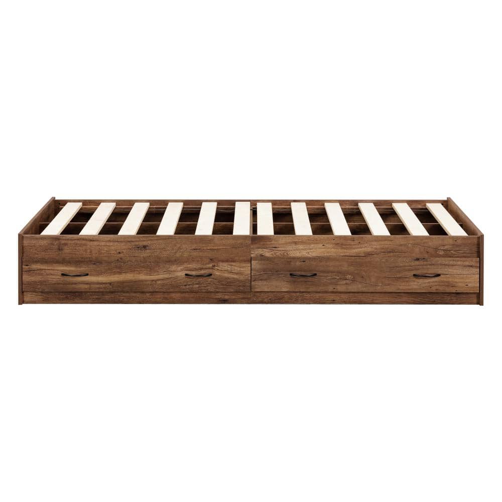 Twin Mountain Oak Platform Bed with 2 Storage Drawers