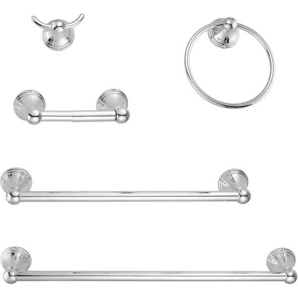 Adrinfly 5-Piece Bath Hardware Set with 20 in Towel Bar, 15.35 in Towel Bar, Towel Ring, TP Holder, Towel Hook in Chrome Polished