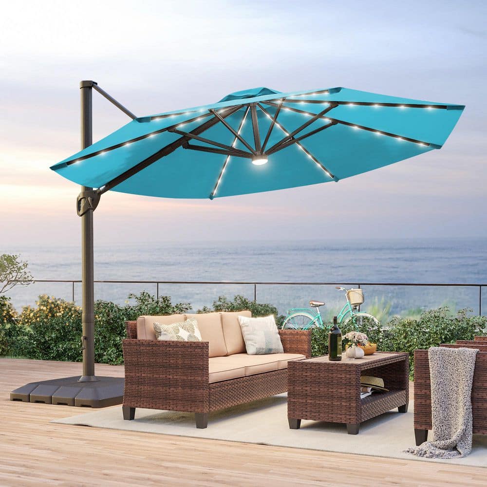 blue patio umbrella with solar lights Outsunny LED for Pool, Deck & Garden You can happily enjoy an afternoon tea under7.5 ft Sonkuki 11 ft. Solar LED