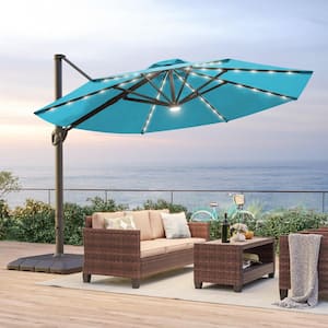 Sonkuki 11 ft. Round Solar LED Aluminum 360 Rotation Cantilever Offset Outdoor Patio Umbrella with Base in Lake Blue R-BRELA-JC45LB - The Home Depot Sonkuki 11 ft. Round Solar LED Aluminum 360 Rotation Cantilever Offset Outdoor Patio Umbrella with Base in Lake Blue R-BRELA-JC45LB - The Home Depot