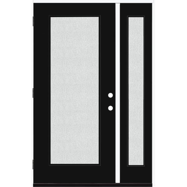 Steves & Sons Legacy 51 in. x 80 in. Full Lite Rain Glass RHOS Primed Black Finish Fiberglass Prehung Front Door w/12in.SL