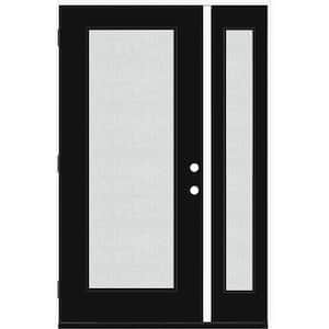 Legacy 53 in. x 80 in. Full Lite Rain Glass RHOS Primed Black Finish Fiberglass Prehung Front Door with 14 in. SL
