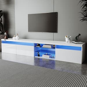 White TV Stand Fits TV's up to 100 in. with Ample Storage Space and LED Color Changing Lights