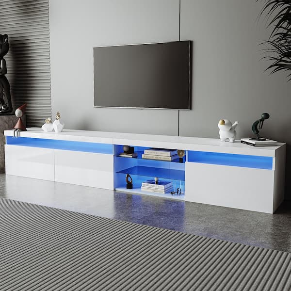 Harper & Bright Designs White TV Stand Fits TV's up to 100 in. with Ample Storage Space and LED Color Changing Lights