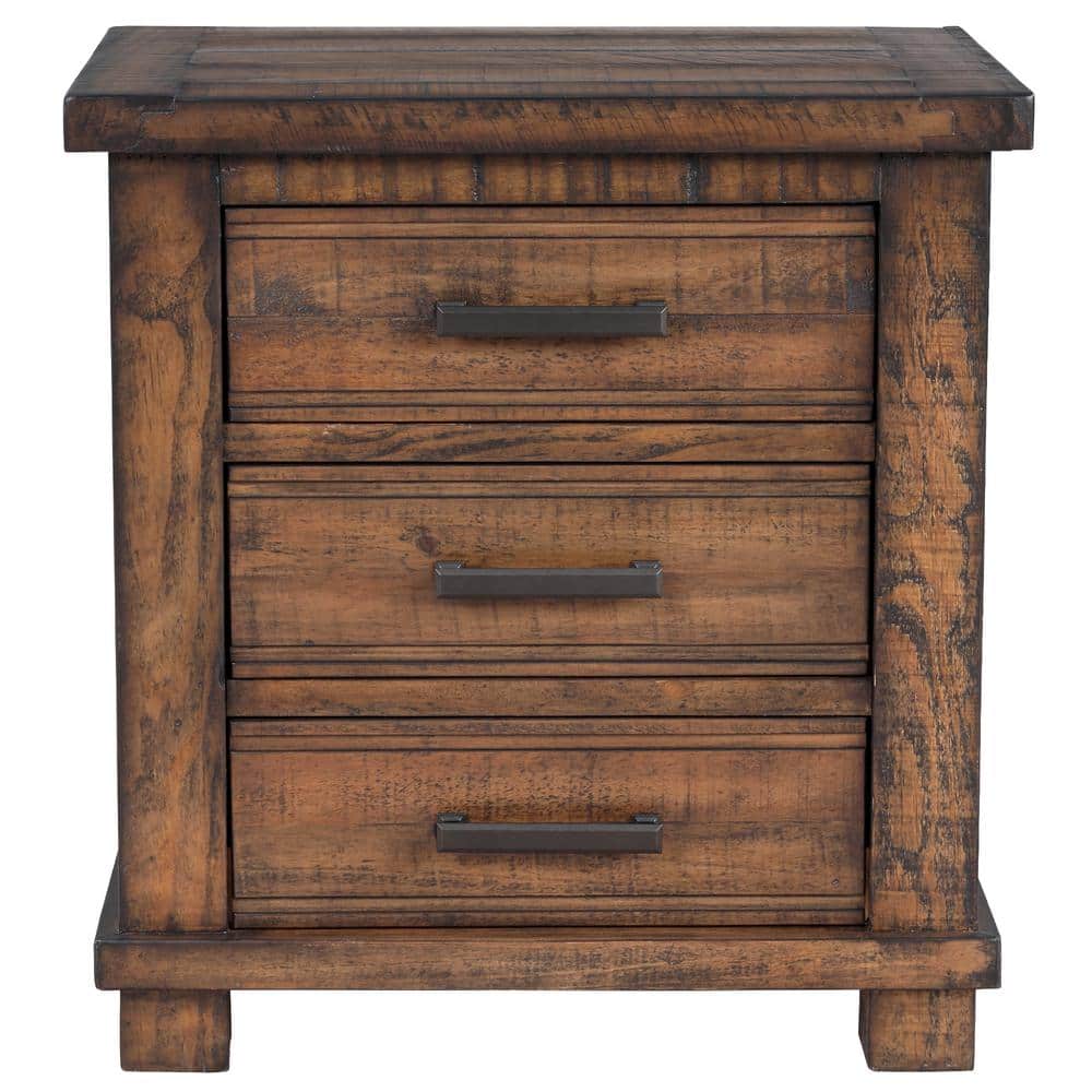 Rustic 3-Drawer Reclaimed Solid Wood Farmhouse Nightstand (24 in. W x 17 in. D x 25.6 in. H) - thumbnail 4
