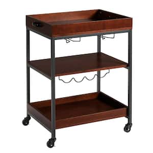 Multi-Colored Particleboard 3-Tier Kitchen Trolley Island Serving Bar Cart with Wine Rack