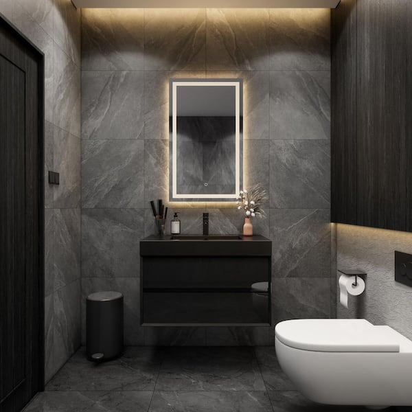 MIA 36 in. W x 20 in. D x 24 in. H Single Sink Floating Bath Vanity in Gloss Black with Black Stainless Steel Top
