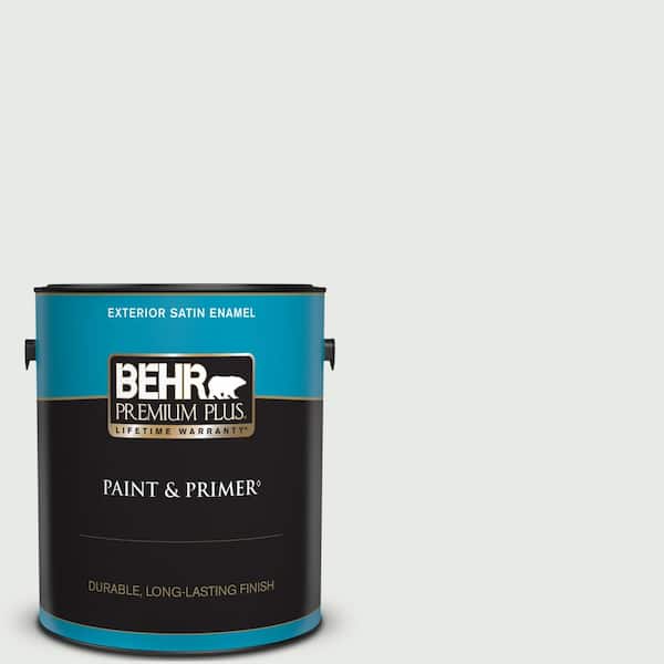 BEHR PREMIUM PLUS 1 gal. #BL-W08 Frothy Surf Satin Enamel Exterior Paint & Primer