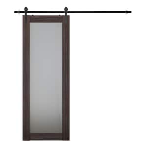 Paola 207 30 in. x 80 in. Full Lite Frosted Glass Gray Oak Finished Wood Composite Sliding Barn Door with Hardware Kit