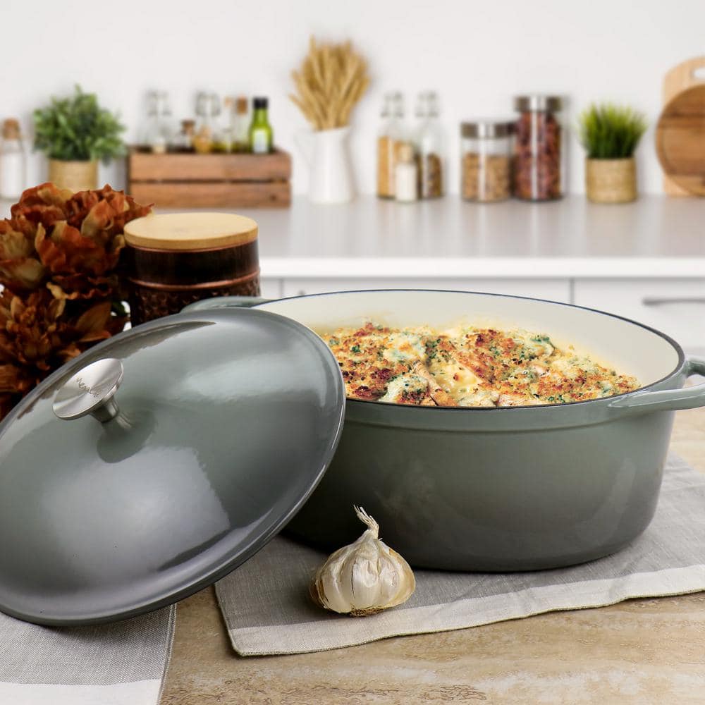 Gray 7-Quart Oval Enameled Cast Iron Casserole Dish