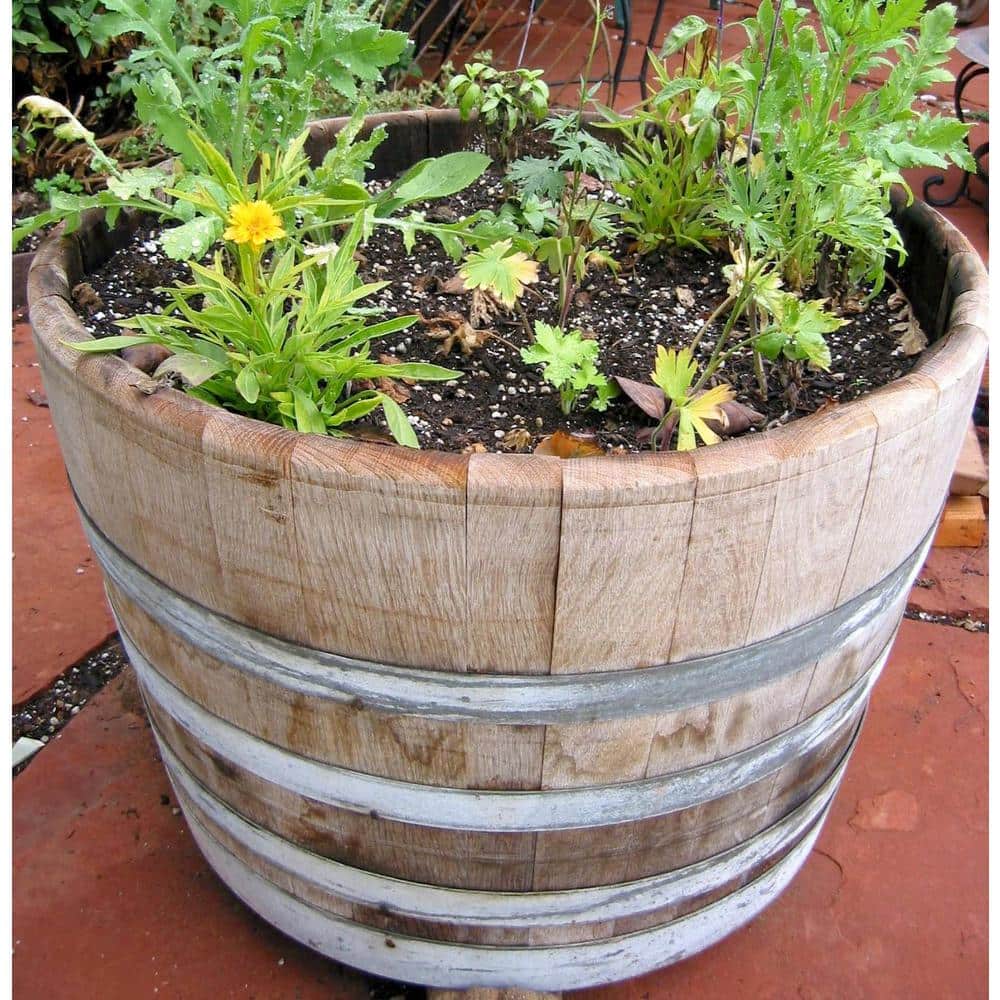 Extra Large Recycled Oak Wood Barrel Planter