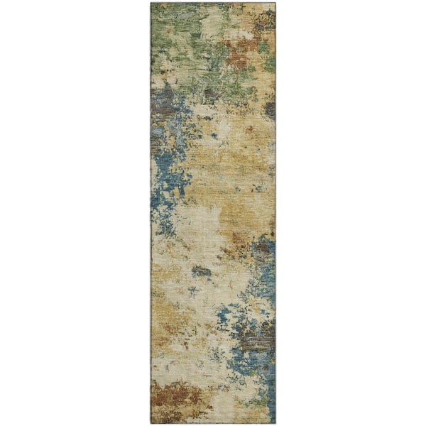 Mayfield Premium Machine Washable Abstract AMF2363 Beige 2 ft. x 7 ft. Runner Rug