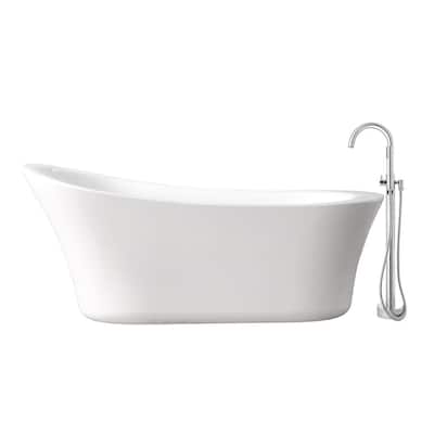 Aiden 70 in. Acrylic Flatbottom Non-Whirlpool Bathtub in White and Faucet Combo in Chrome