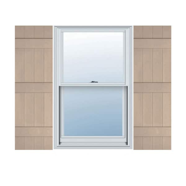 Ekena Millwork 14 in. x 59 in. Lifetime Vinyl Standard Four Board Joined Board and Batten Shutters Pair Wicker