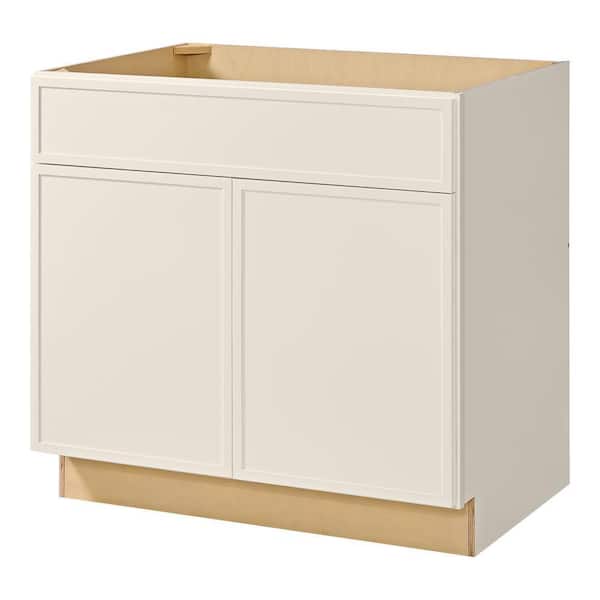 Leyton 36 in. W x 24 in. D x 34.5 in. H Ready to Assemble Plywood Slim Shaker Sink Base Kitchen Cabinet in Antique White