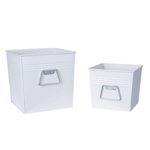 Household Essentials Decorative Metal Bin 2-Piece Set, Medium and Small in White