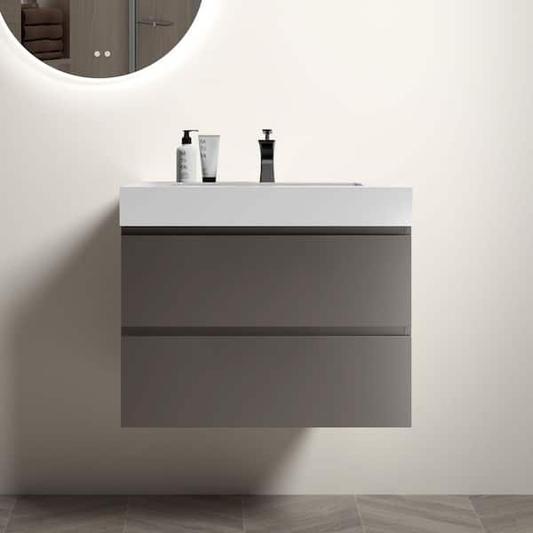 Y♡ Ziyudura 30 in. Single Sink Floating Grey Bath Vanity with White