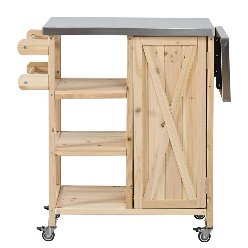 Natural Wood Outdoor Kitchen Island, Serving Cart with Lockable Wheels price history on PriceWatchPro