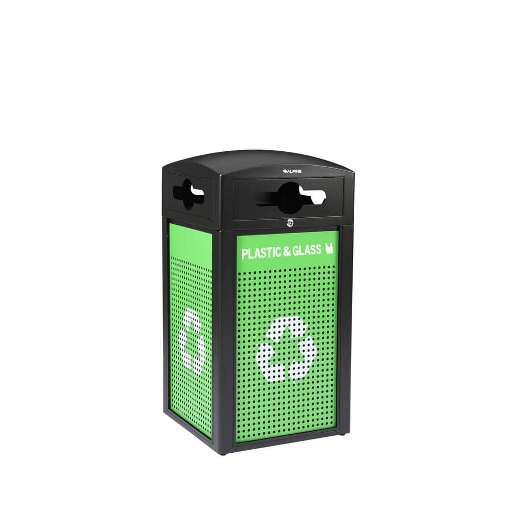 40 Gal. Steel Green All-Weather Commercial Vented Outdoor Recycling Bin Tra