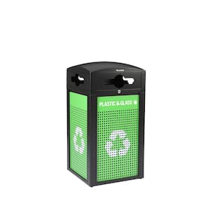 40 Gal. Steel Green All-Weather Commercial Vented Outdoor Recycling Bin Trash Can with Mixed Recycle Circular Dome Lid