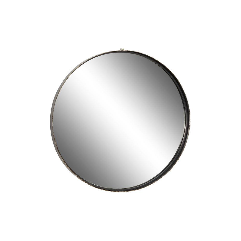 Large Round Gold and Black Metal Decorative Wall Mirror