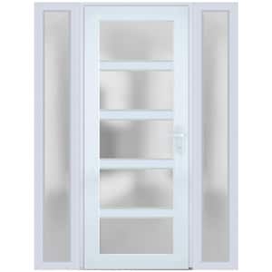 54 in. x 80 in. Left-Hand/Inswing 2 Sidelights Frosted Glass White Steel Prehung Front Door with Hardware