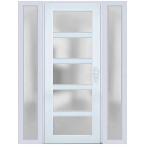 VDOMDOORS 60 in. x 80 in. Left-Hand/Inswing 2 Sidelights Frosted Glass White Steel Prehung Front Door with Hardware