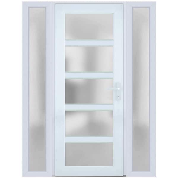 VDOMDOORS 58 in. x 80 in. Left-Hand/Inswing 2 Sidelights Frosted Glass White Steel Prehung Front Door with Hardware