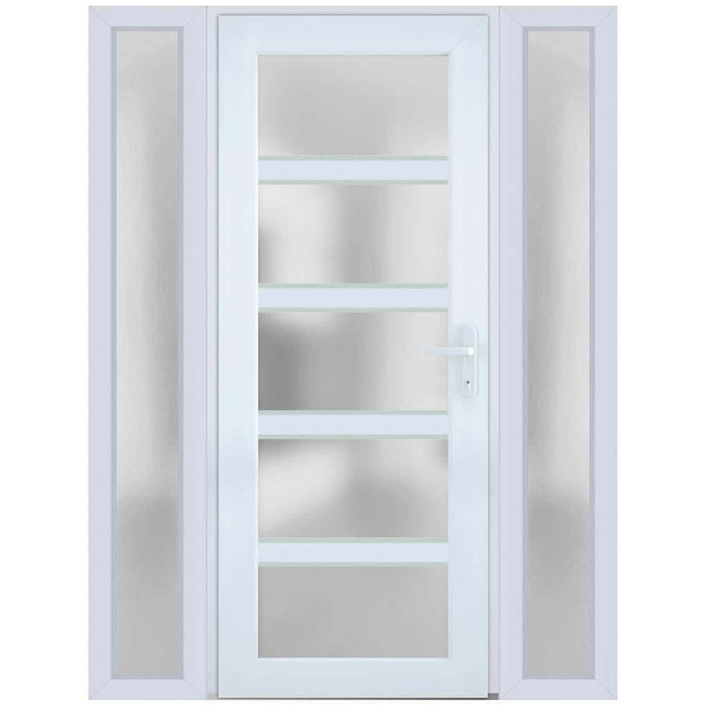 64 in. x 80 in. Left-Hand/Inswing 2 Sidelights Frosted Glass White Steel Prehung Front Door with Hardware price history on PriceWatchPro