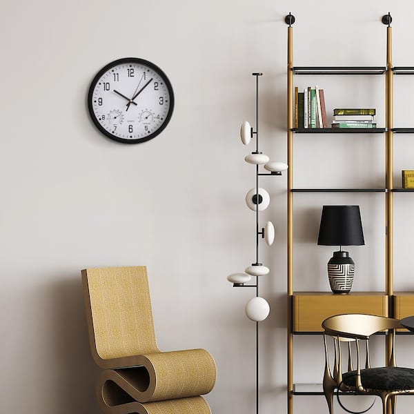 CLOCKSWISE 10 in. Non-Ticking Wall Clock with Thermometer
