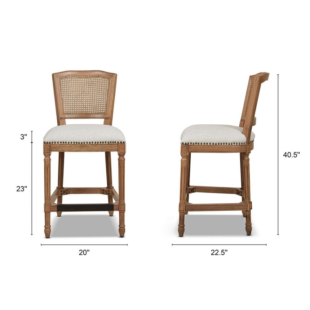 French Country Oak & Wicker Counter Bar Stool in White Pepper
