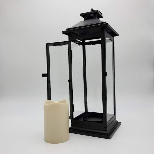 Lumabase Metal Lantern with LED Candle - Traditional Black